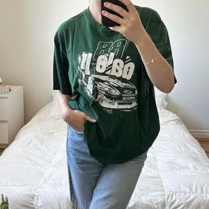 Y2k green and white NASCAR racing tee